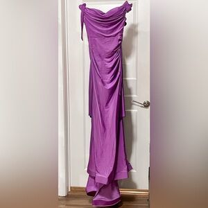 Faeriesty Magenta Off-Shoulder Draped Evening Gown - Size:S